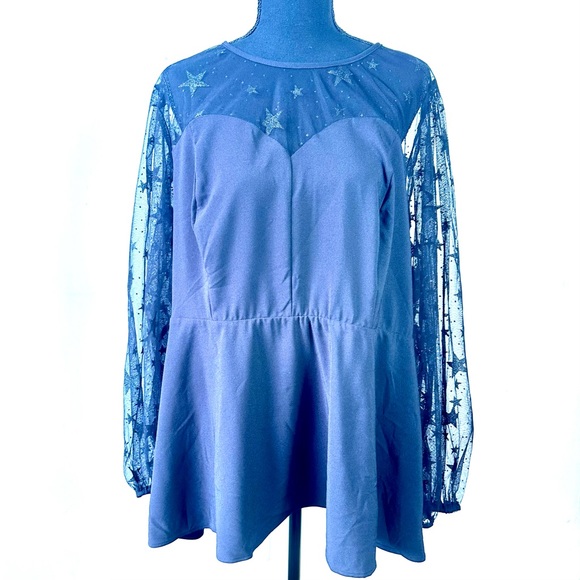 TORRID | Black Long Sleeve MIDI Dress, Star Sheer Sleeve | Size 4 - Picture 10 of 13